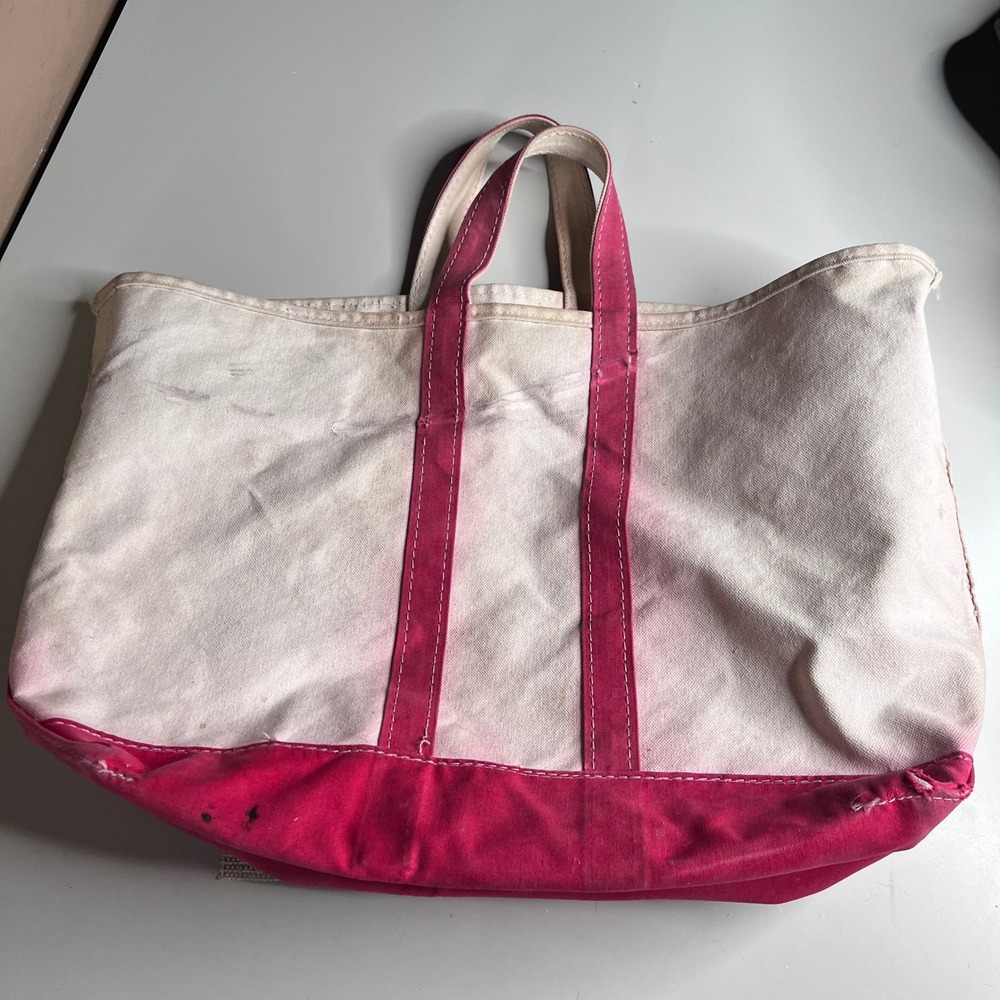 Vintage LL Bean Boat and Tote Bag Large Pink Canvas Open Top 80s 90s Made in USA